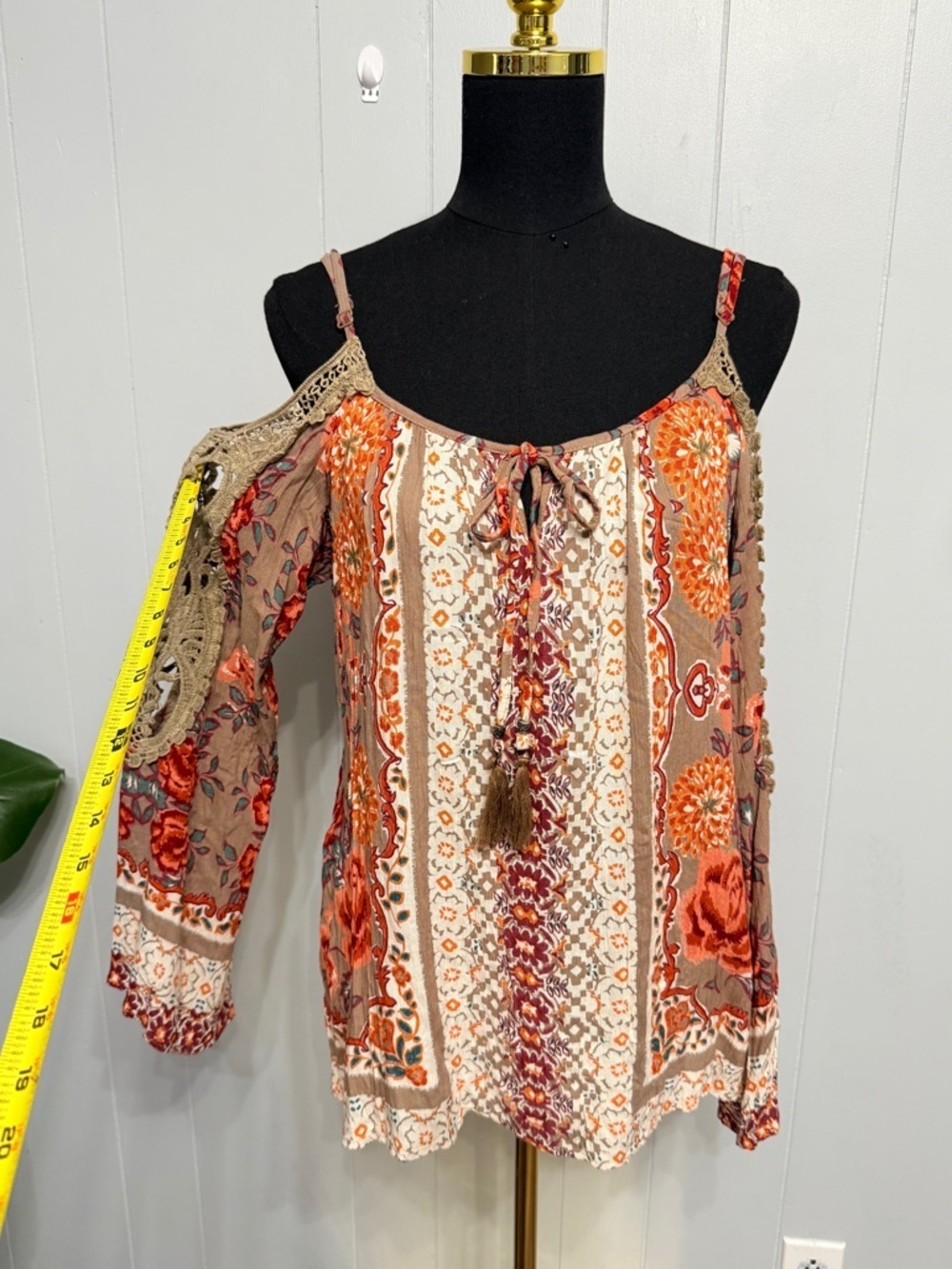 #17)  Angie Floral Boho Cold-Shoulder Camisole in Brown and Orange